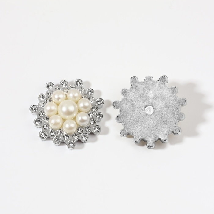 Набор кабошонов с жемчугом &laquo;Цветы&raquo;, d = 25 мм, 10 шт, цвет серебряный