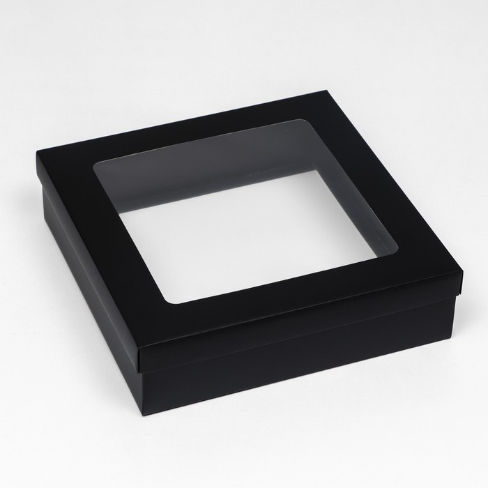 Коробка подарочная складная, упаковка, крышка-дно, чёрная, с окном 30 х 30 х 8 см