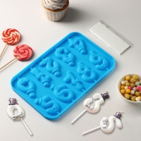 Форма для леденцов Доляна &laquo;Цифры-мальчики&raquo;, силикон, 22&times;14&times;1 см, 10 ячеек (5,5&times;3,5 см), с палочками, цвет синий