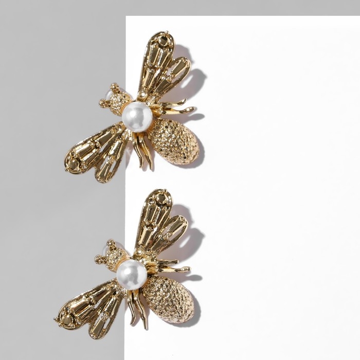 Серьги с жемчугом &laquo;Мухи&raquo; сказочные, цвет белый в золоте