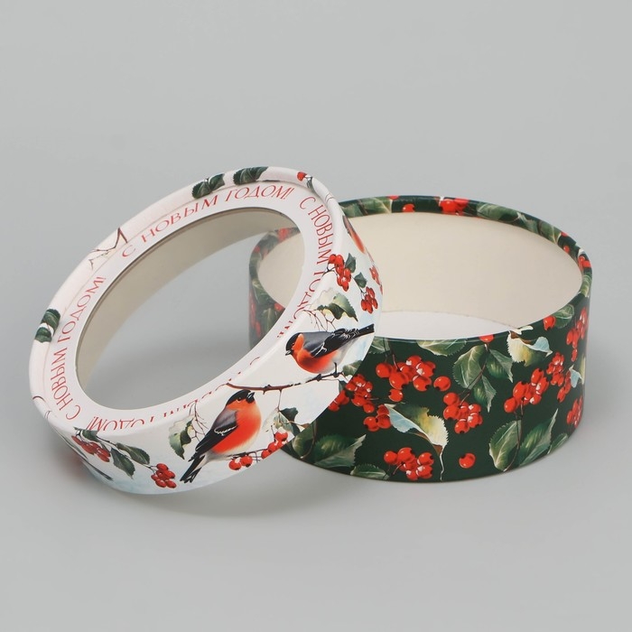 Коробка для макарун тубус с окном «Снегири», 12 х 12 х 5 см, Новый год Коробка для макарун тубус с окном «Снегири», 12 х 12 х 5 см, Новый год