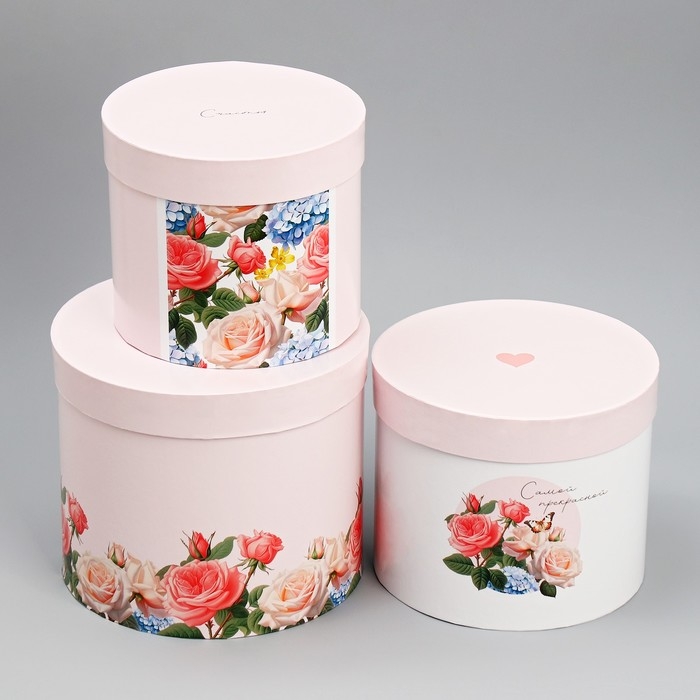 Набор шляпных коробок 3 в 1, упаковка подарочная, «Самой прекрасной», 16 х 16 х 14‒20 х 20 х 17 см Набор шляпных коробок 3 в 1, упаковка подарочная, «Самой прекрасной», 16 х 16 х 14‒20 х 20 х 17 см