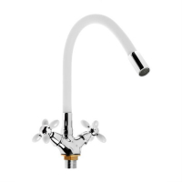 Смеситель для кухни Accoona A4882G-1, двухвентильный, с гибким изливом, белый Смеситель для кухни Accoona A4882G-1, двухвентильный, с гибким изливом, белый
