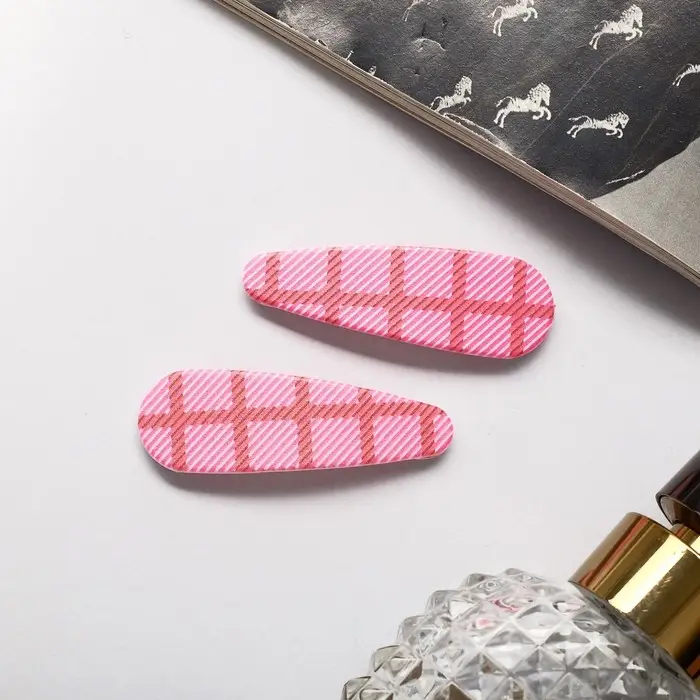 Невидимки для волос &laquo;Паула&raquo;, набор 2 шт., клетка, 5 см, розовая