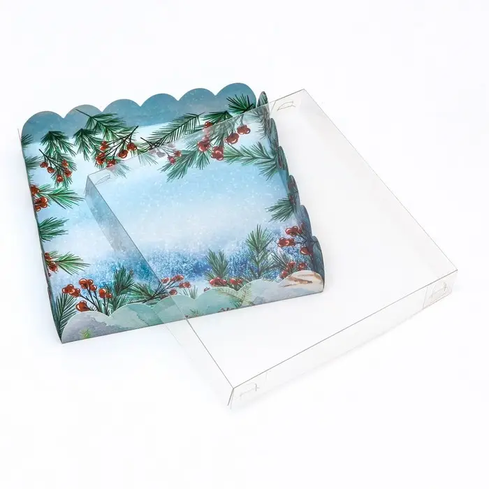 Коробка для печенья, &laquo;Снегири&raquo;, 18&times;18&times;3 см, Новый год