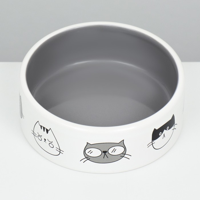 Миска керамическая "Четыре кота" 300 мл  12,5 x 4,5 cм, белая/серая