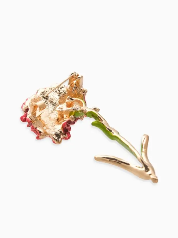 Брошь "Цветок гвоздики", цвет красно-зелёный в золоте
