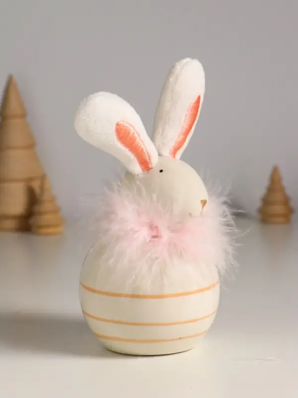 Сувенир керамика, текстиль "Зайчик с пухом, круглый" 7,4х7,4х15,5 см