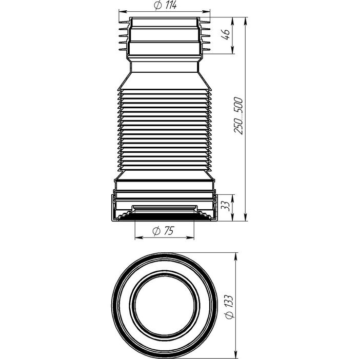 Гофра для унитаза Aquant, L=250-500 мм, с гребенкой Гофра для унитаза Aquant, L=250-500 мм, с гребенкой