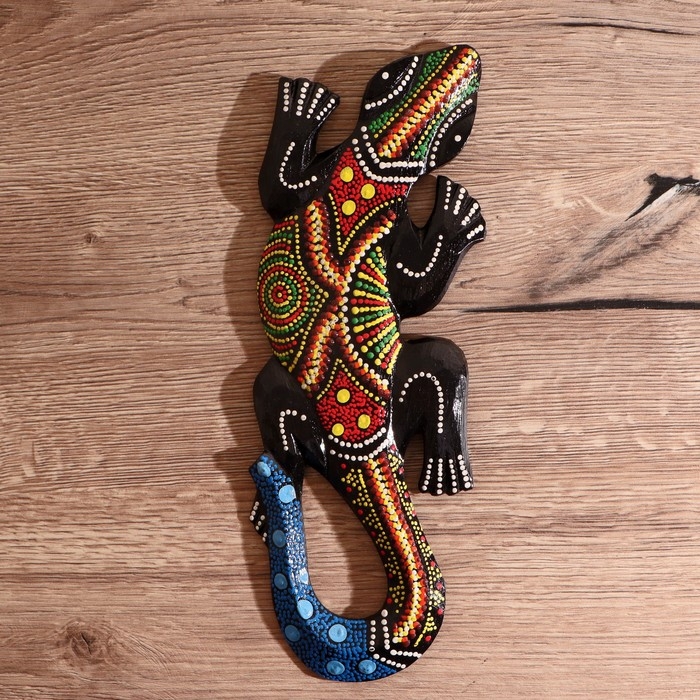 Панно дерево "Геккон цветная абстракция" 30 см, МИКС