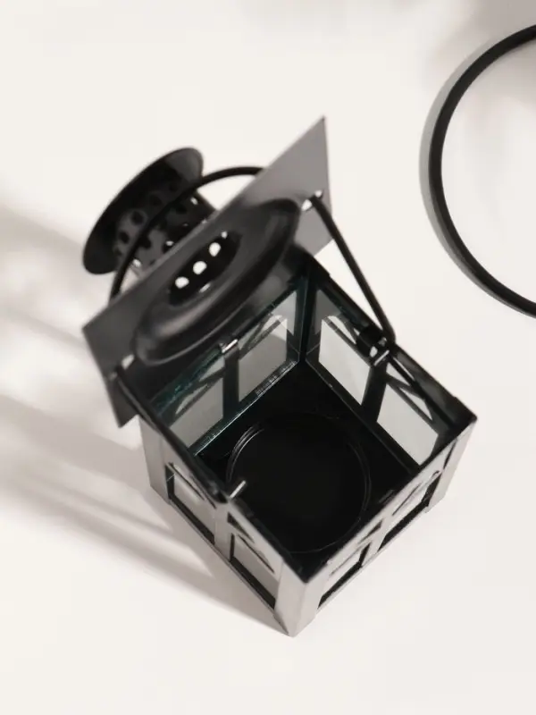 Подсвечник металл 1 свеча "Фонарь с подставкой" черный 23,5х10х10 см