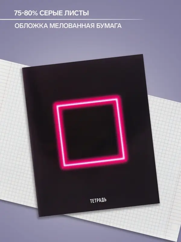Тетрадь 48 листов в клетку Calligrata &laquo;Фигуры&raquo;, обложка мелованная бумага, блок №2 (серые листы) МИКС