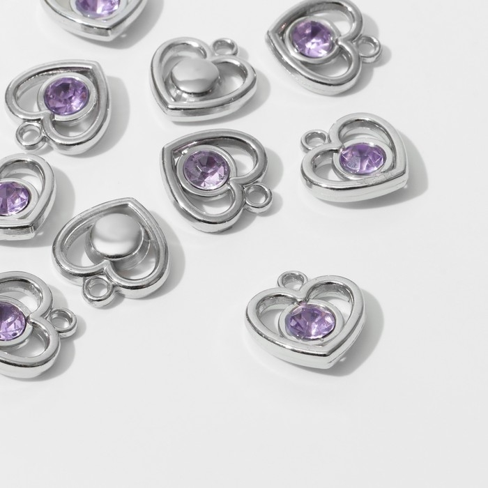 Подвеска &laquo;Сердце&raquo; 2,4&times;2,2&times;0,8 см, (набор 10 шт.), цвет сиреневый в серебре