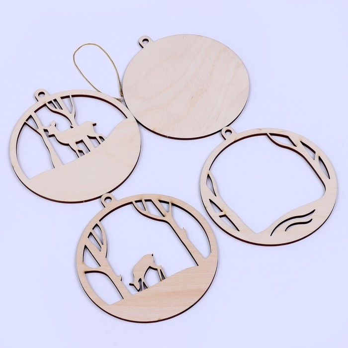 Заготовки для творчества. Деревянная ёлочная подвеска &laquo;Новый год! Олени в лесу&raquo;