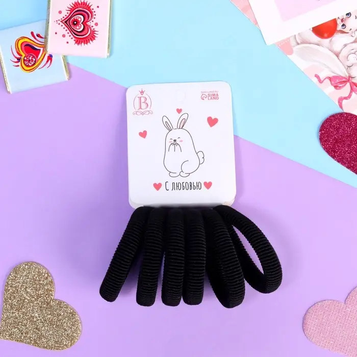 Резинки для волос &laquo;Заюшка&raquo;, набор 6 шт., с любовью, 4 см, чёрные