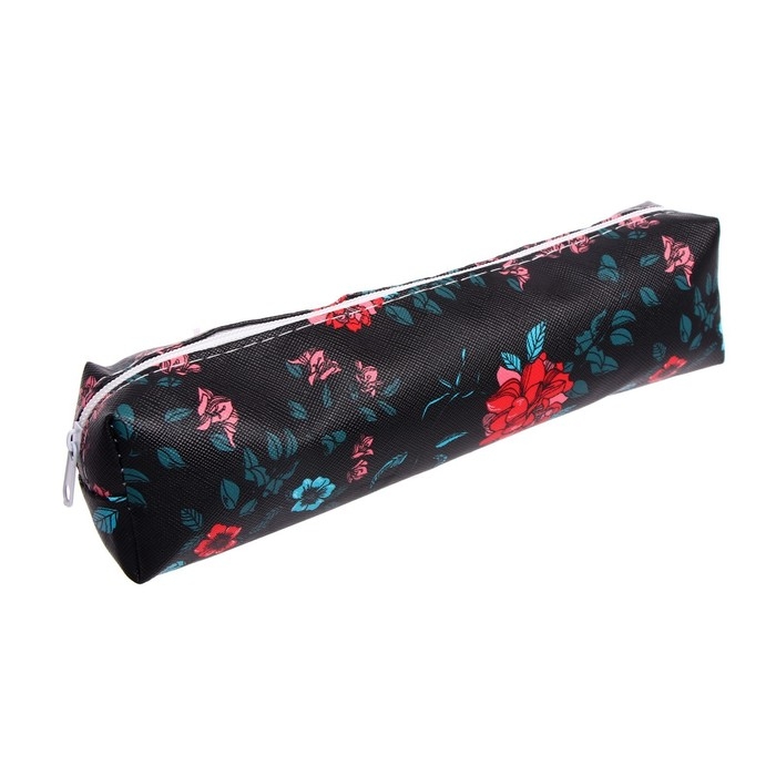 Пенал школьный на молнии "Цветы", МИКС