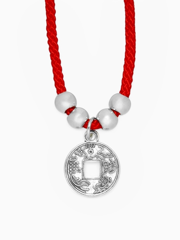 Браслет-оберег &laquo;Красная нить&raquo; одна монета, цвет чернёное серебро, 20 см