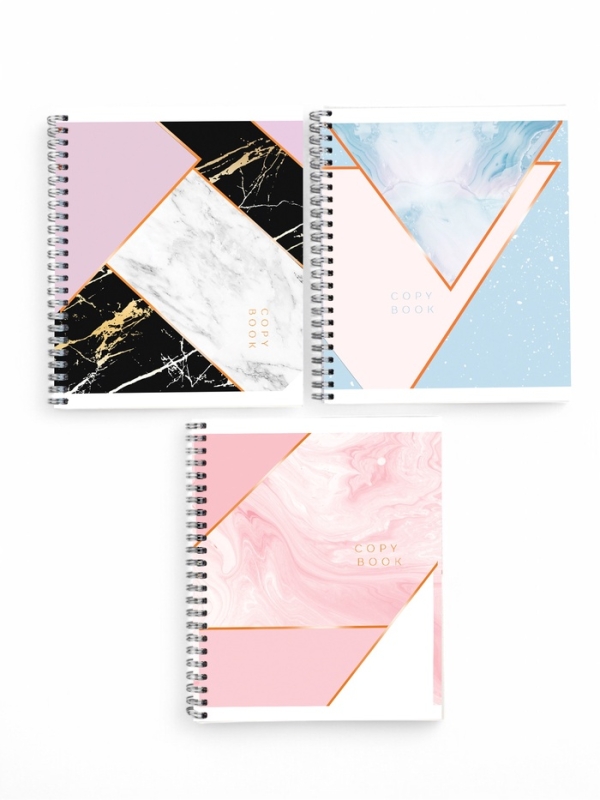 Тетрадь А5, 96 листов на спирали, 3 шт. &laquo;Мрамор&raquo; МИКС