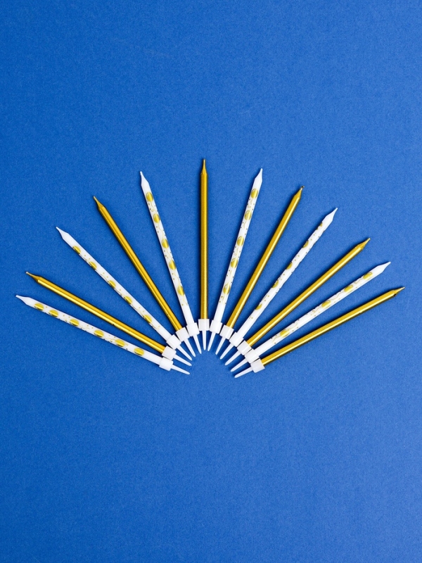 Набор свечей для торта "Воздушные шарики", 12 шт, золотой и белый