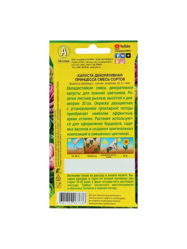 Набор семян Капуста декоративная "Принцесса", смесь окрасок, О, 5 шт.