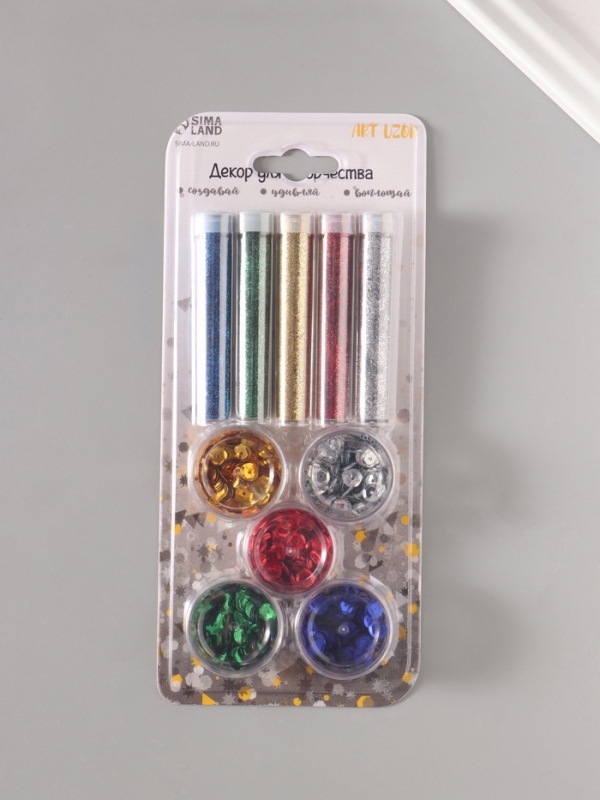 Глиттер "Пудра и пайетки" металлик набор 5х6 гр и 5х5 гр 21,4х9,3 см