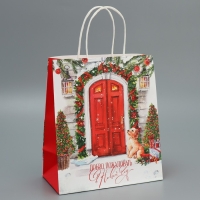Пакет подарочный новогодний крафтовый «Добро пожаловать», 22 х 25 х 12 см, Новый год Пакет подарочный новогодний крафтовый «Добро пожаловать», 22 х 25 х 12 см, Новый год