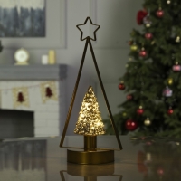 Светодиодная фигура &laquo;Ёлка золотистая&raquo; 14 &times; 32 &times; 14 см, металл, батарейки ААх3 (не в комплекте), свечение тёплое белое