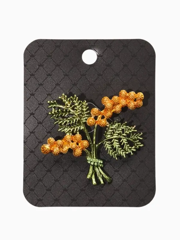 Брошь "Цветы Мимозы", цвет жёлто-зелёный в золоте