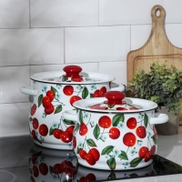 Набор кастрюль &laquo;Сочная вишня&raquo;, 2 предмета: 4.5 л, 5 л, эмалированные крышки, цвет белый