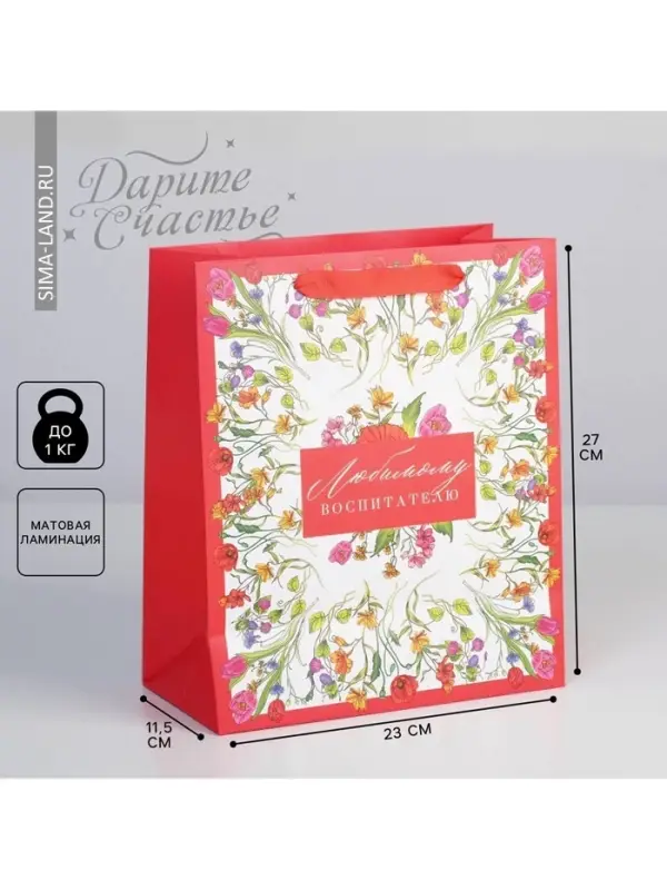 Пакет подарочный ламинированный, упаковка, &laquo;Любимому воспитателю&raquo;, ML 27 х 23 х 11.5 см