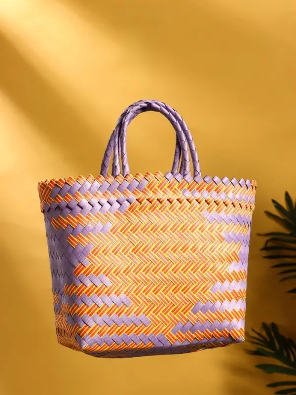 Сумка плетёная пластиковая 20х10х30 см, цв. сиренево-жёлтый