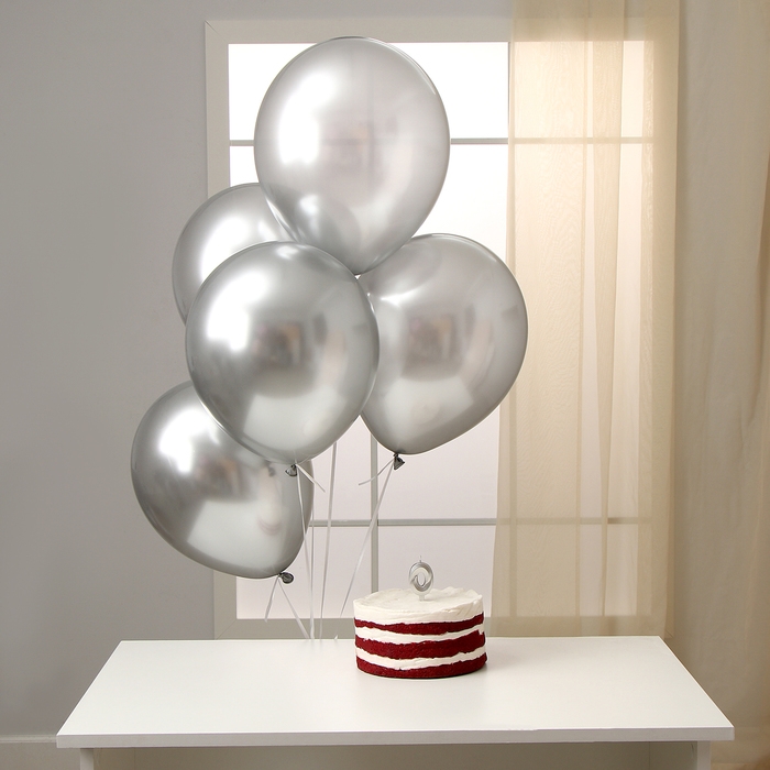 Свечи для торта + 5 шаров, цифра 0, серебро