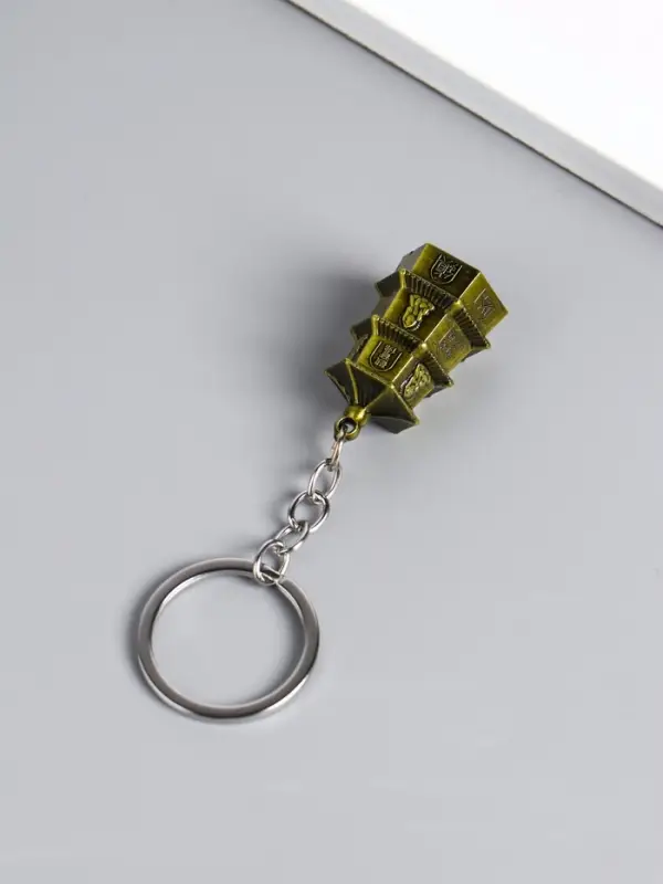 Брелок металл нэцке "Пагода 3 яруса"бронза 3,8х2,5х2,2 см