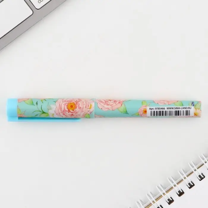 Ручка шариковая, синяя паста, 0.7 мм, с колпачком, пластик &laquo;Пионы&raquo;