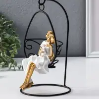 Сувенир полистоун "Парочка качается на качеле" бело-золотой 13,5х13,5х26 см