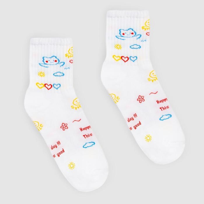 Носки женские MINAKU &laquo;Happy day&raquo;, цвет белый, размер 36-37 (23 см)