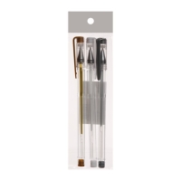 Набор гелевых ручек 3 цвета, корпус прозрачный, белый, серебристый, золотой