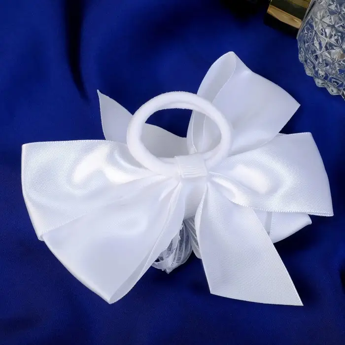 Резинка для волос "Школьница" бант цветок бусина полосы, 12х8 см, белый