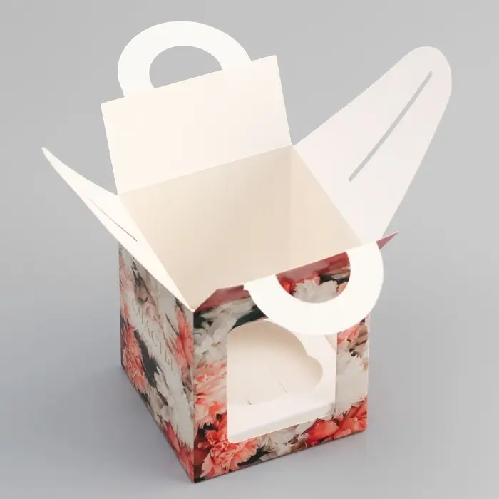 Коробка для 1 капкейка, &laquo;Цветочки&raquo;, 9.2&times;9.2&times;11.1 см