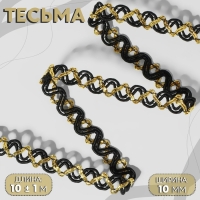 Тесьма декоративная, 10 мм, 10 &plusmn; 1 м, цвет чёрный/золотой