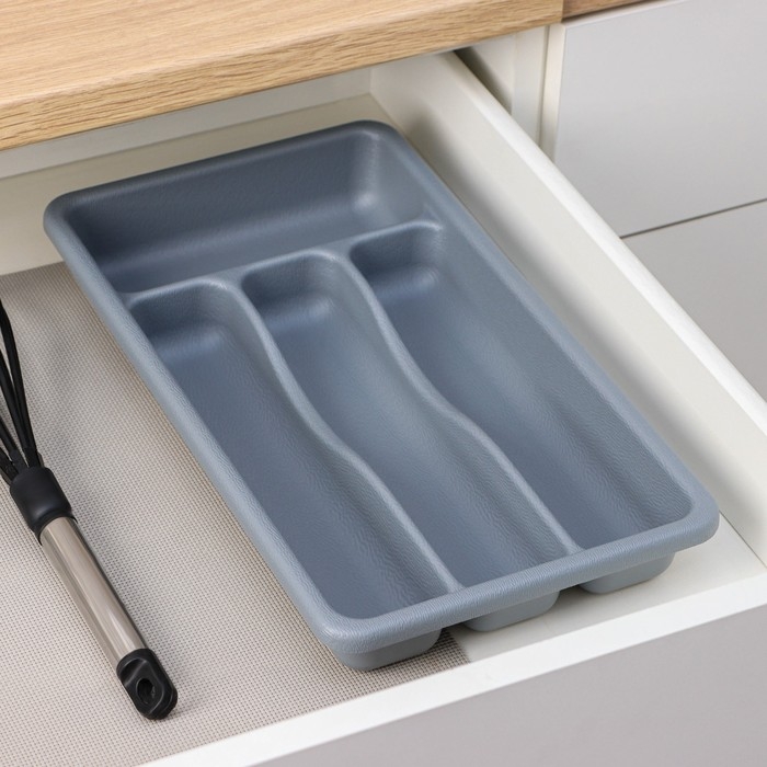 Лоток для столовых приборов, 36&times;20&times;5 см, 4 отделения, цвет серый