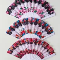 Веер пластик, текстиль "Цветочный" МИКС широкие лопасти 23 см