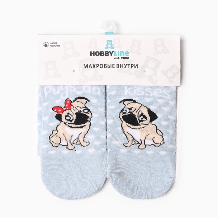 Носки женские "Парочка мопсов", цвет голубой, размер 36-40