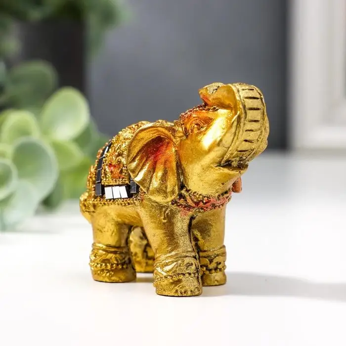 Фигурка полистоун &laquo;Золотой слоник с мозаикой из зеркал&raquo;, 5.2&times;6&times;3 см