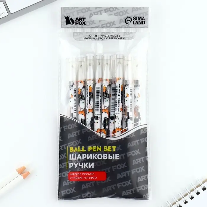 Ручка шариковая синяя паста 0.5 мм с колпачком &laquo;Котики&raquo; пластик