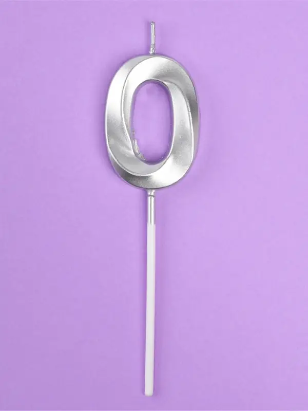 Свеча в торт на шпажке &laquo;Грань&raquo;, цифра 0, серебро, 5 см