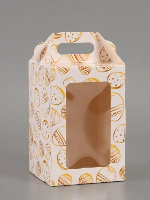 Пасхальная коробочка с окном и с ручкой "Золотые яйца" 10 х 10 х 15 см