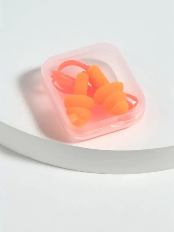 Беруши на шнурке, 3&times;1.5 см, в футляре, фасовка 10 шт., силиконовые, оранжевые