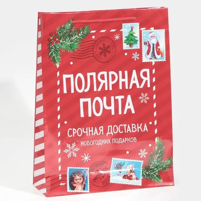 Пакет подарочный новогодний ламинированный &laquo;Полярная почта&raquo;, L 28 х 38 х 9 см