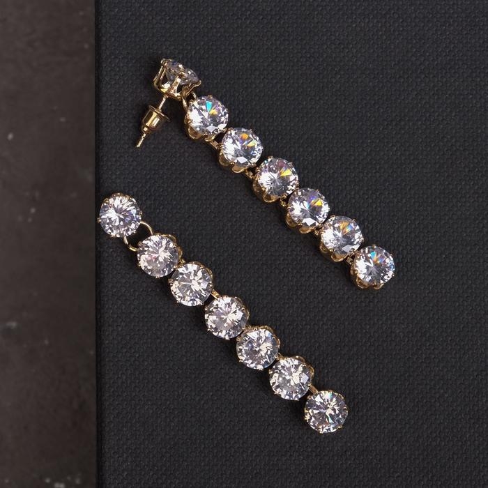 Серьги со стразами &laquo;Голливуд&raquo; дорожка, цвет белый в золоте